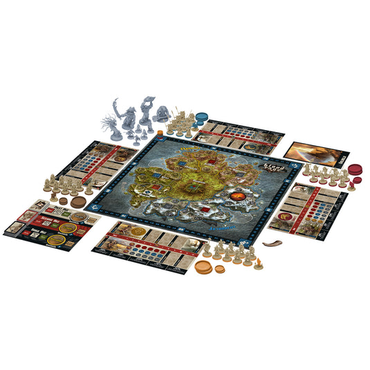 Ankh Eternal Expansion - Game components displayed including game board, god cards, and miniatures.
