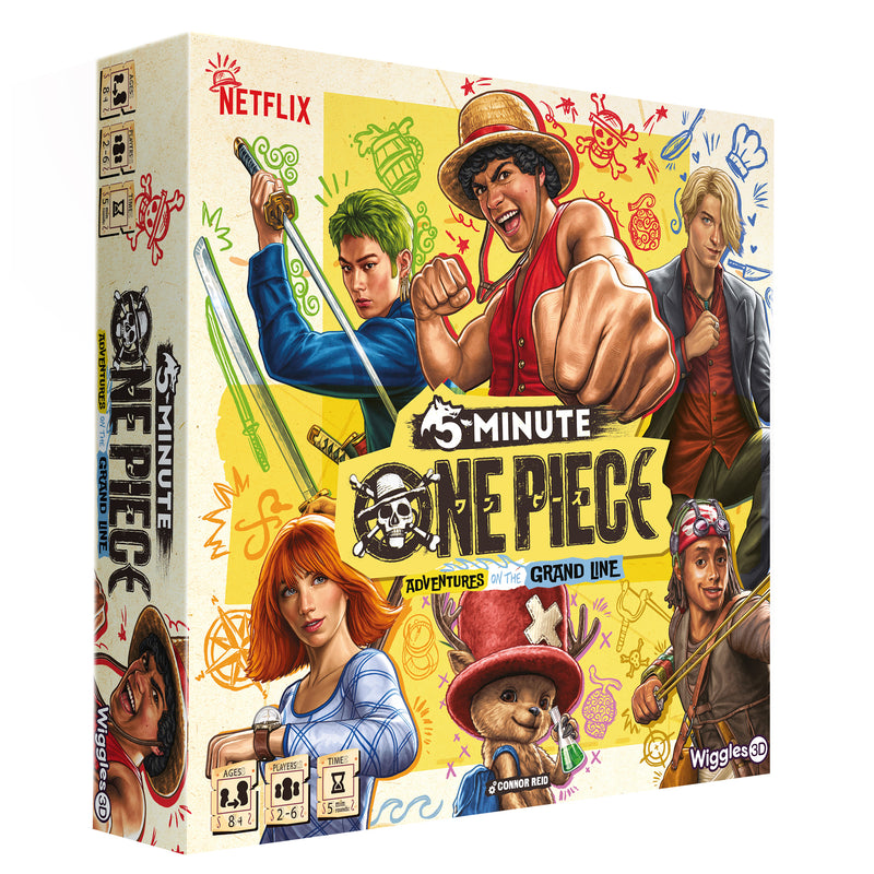 Load image into Gallery viewer, 5 Minute One Piece board game front of box with art of Netflix One Piece characters.
