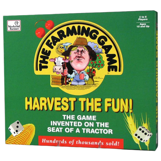 The Farming Game - front of box featuring illustration of farmer.