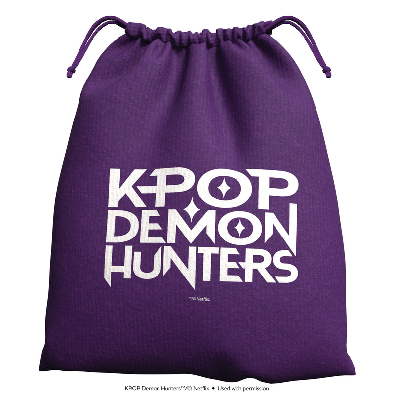 Load image into Gallery viewer, KPop Demon Hunters: Battle for the Spotlight - Purple draw bag with KPop Demon Hunters branding on front. 
