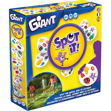 Spot It! Giant - Card Game - front of box featuring images of Spot It cards.