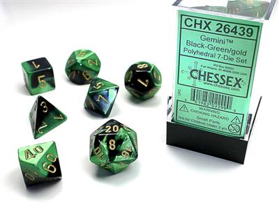 Gemini® Polyhedral Black-Green/gold 7-Die Set