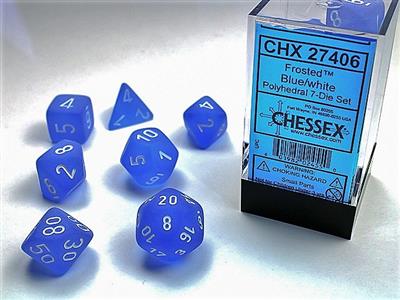 Frosted™ Polyhedral Blue/white 7-Die Set