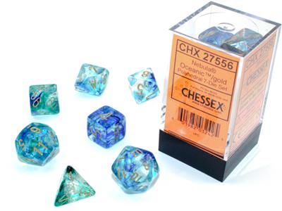 Load image into Gallery viewer, Nebula® Polyhedral Oceanic™/gold Luminary™ 7-Die Set
