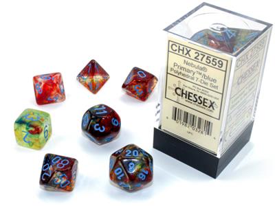 Load image into Gallery viewer, Nebula® Polyhedral Primary™/blue Luminary™ 7-Die Set
