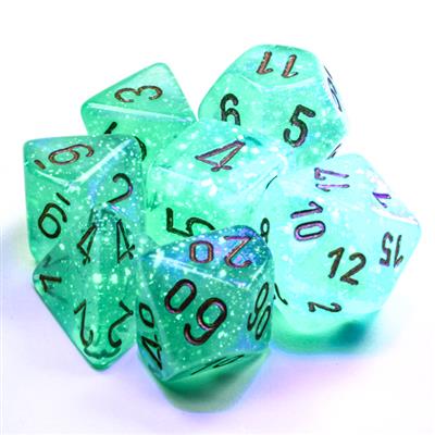 Load image into Gallery viewer, Borealis® Polyhedral Light Green/gold Luminary™ 7-Die Set
