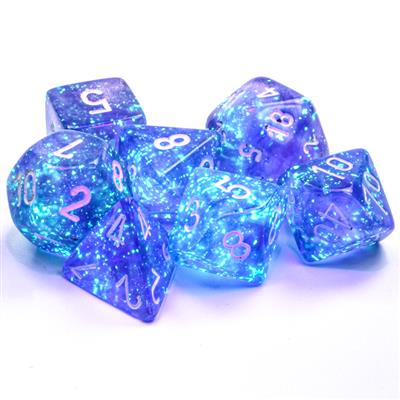 Load image into Gallery viewer, Borealis® Polyhedral Purple/white Luminary™ 7-Die Set
