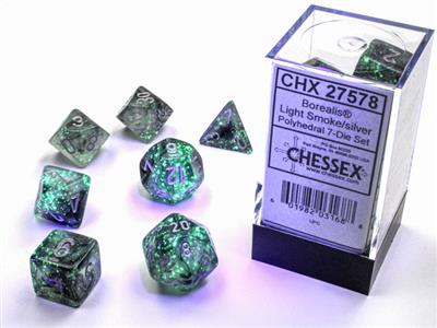 Load image into Gallery viewer, Borealis® Polyhedral Light Smoke/silver Luminary™ 7-Die Set
