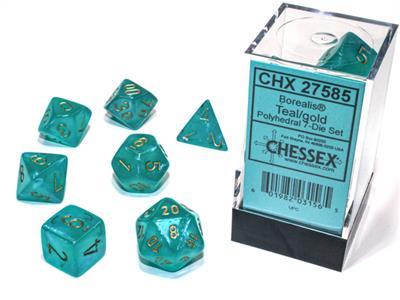 Load image into Gallery viewer, Borealis® Polyhedral Teal/gold Luminary™ 7-Die Set
