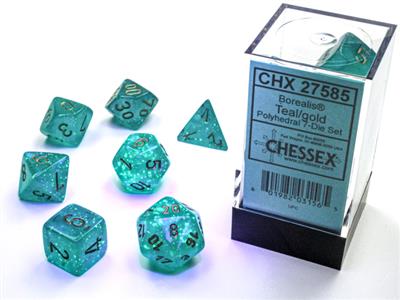 Load image into Gallery viewer, Borealis® Polyhedral Teal/gold Luminary™ 7-Die Set
