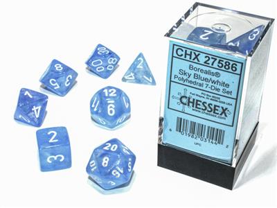 Load image into Gallery viewer, Borealis® Polyhedral Sky Blue/white Luminary™ 7-Die Set
