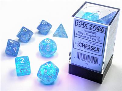 Load image into Gallery viewer, Borealis® Polyhedral Sky Blue/white Luminary™ 7-Die Set
