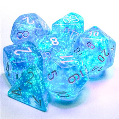 Load image into Gallery viewer, Borealis® Polyhedral Sky Blue/white Luminary™ 7-Die Set
