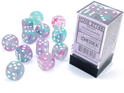 Load image into Gallery viewer, Nebula® 16mm d6 Wisteria/white Luminary™ Dice Block™ (12 dice)
