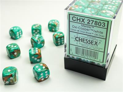 Marble 12mm d6 Oxi-Copper™/white Dice Block™ (36 dice)