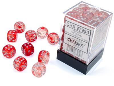 Load image into Gallery viewer, Nebula® 12mm d6 Red/silver Luminary™ Dice Block™ (36 dice)
