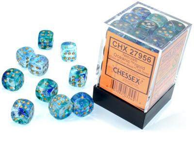 Load image into Gallery viewer, Nebula® 12mm d6 Oceanic™/gold Luminary™ Dice Block™ (36 dice)
