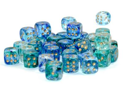 Load image into Gallery viewer, Nebula® 12mm d6 Oceanic™/gold Luminary™ Dice Block™ (36 dice)
