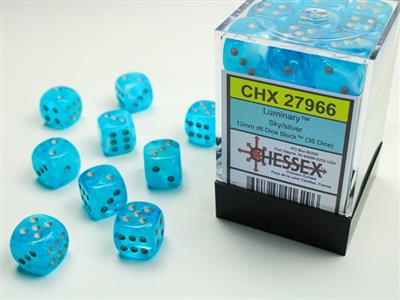 Load image into Gallery viewer, Luminary™ 12mm d6 Sky/silver Dice Block™ (36 dice)
