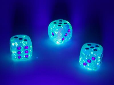 Load image into Gallery viewer, Luminary™ 12mm d6 Sky/silver Dice Block™ (36 dice)
