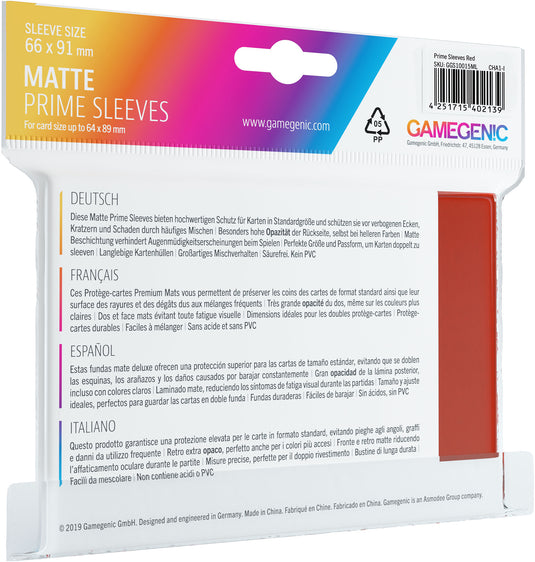 MATTE Prime Sleeves: Red Asmodee USA MATTE Prime Sleeves: Red Asmodee USA