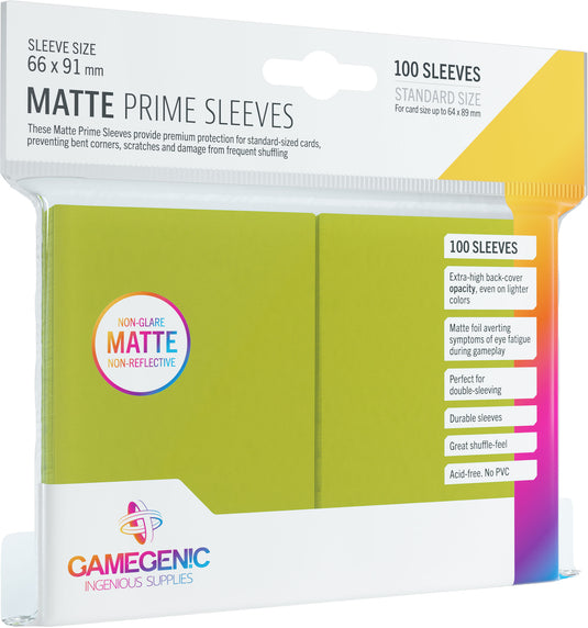 lime green card sleeves Phantom Size 70 x 110mm (Matte/Matte) With dimensions of 62 x 89 mm MATTE Prime Sleeves: Lime