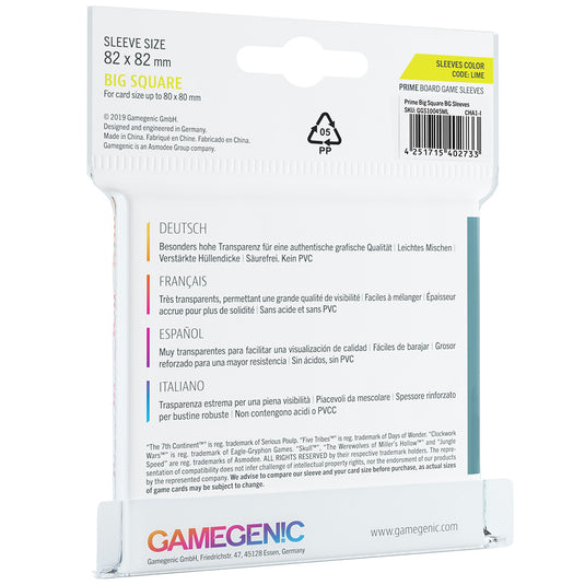 PRIME Sleeves: Big Square (82 x 82 mm) Asmodee USA PRIME Sleeves: Big Square (82 x 82 mm) Asmodee USA