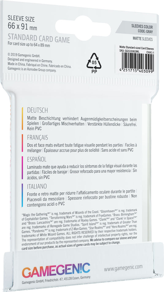 Standard Size Card Protectors 50 Gamegenic Matte - Standard Size 66x91mm - Clear, Acid-Free Protection For Board Games & TCGs Card Sleeves Standard Size Card Protectors 50 Gamegenic Matte - Standard Size 66x91mm - Clear, Acid-Free Protection For Board Games & TCGs Card Sleeves
