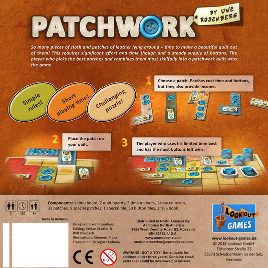 Asmodee - Patchwork - Gioco da Tavolo per 2 Giocatori, 8+ Anni