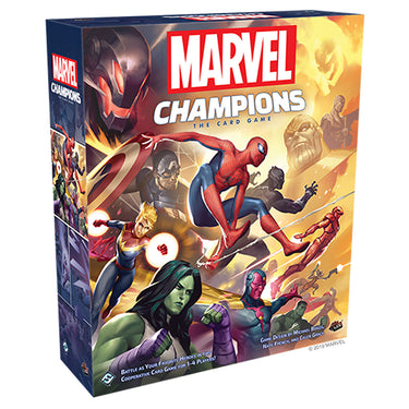 Marvel Champions: The Card Game - front of box featuring illustrations of marvel superheroes. 