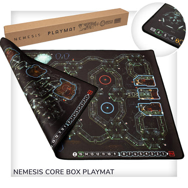 Nemesis Playmat - packaging and playmat with print of game board shown. 