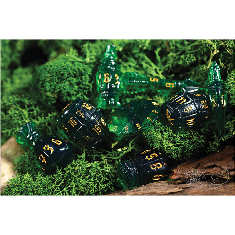 Load image into Gallery viewer, PolyHero Rogue 8 Dice Set Emerald Emissary
