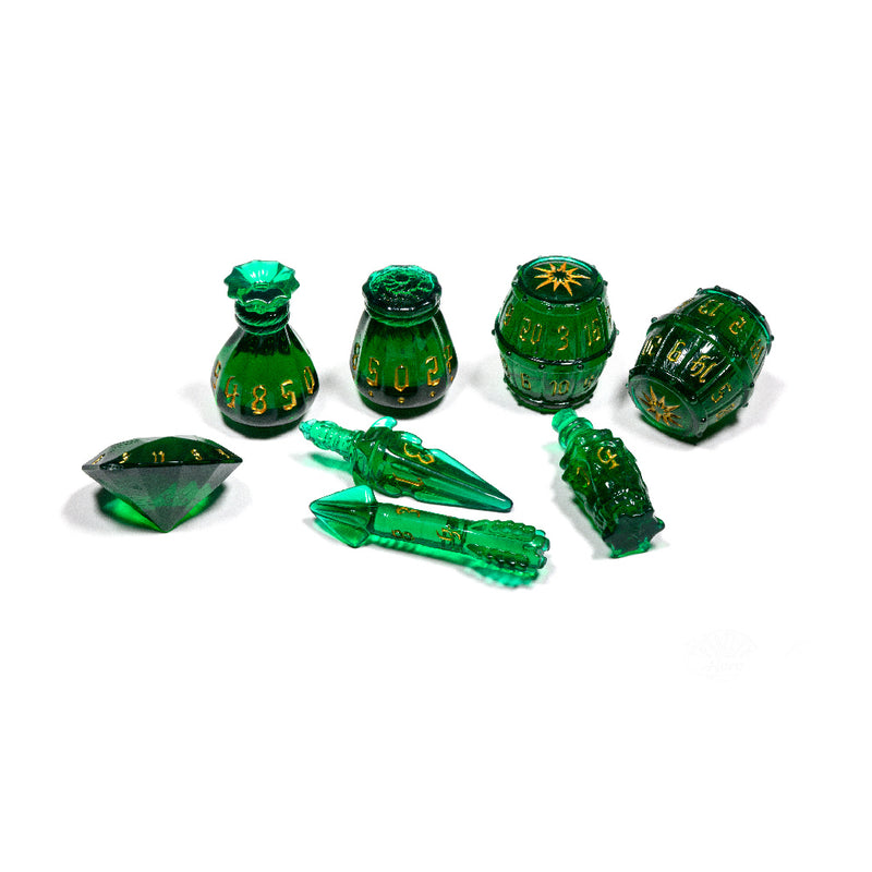 Load image into Gallery viewer, PolyHero Rogue 8 Dice Set Emerald Emissary
