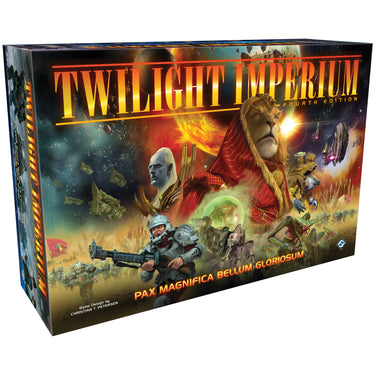 Twilight Imperium: 4th Edition board game front of box with space themed cover.
