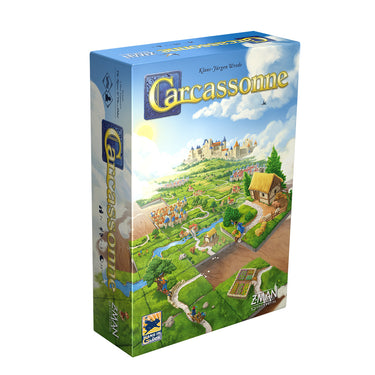 Carcassonne Board Game front of box with landscape art.